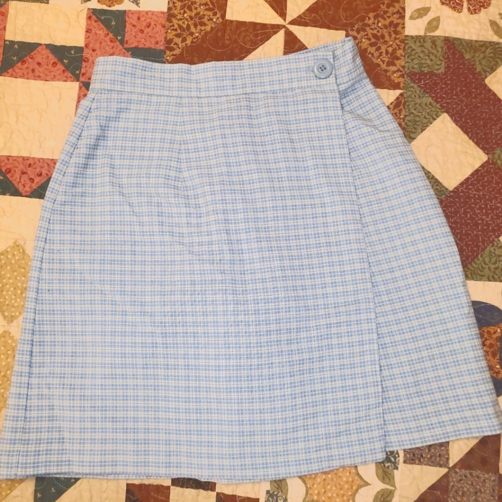 Retro Vintage Plaid Blue-Green Cotton Skort